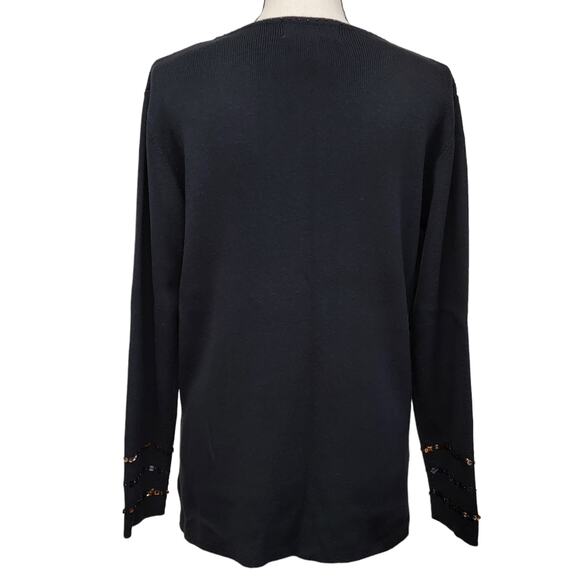 VTG 90s Kikit Sweater Womens M Black Brown Gold Floral Sequin Beaded Embroidered - Picture 7 of 8